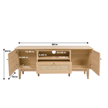 Finley 59 in. Farmhouse Caned TV Stand with Drawer and Storage Doors Fits TVs up to 65 in. with Cable Management - JONATHAN Y
